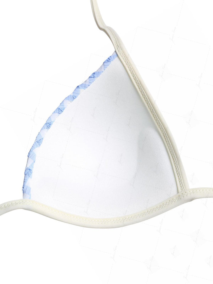 Light Blue Bubble Grid Textured Halter Triangle Bikini Top