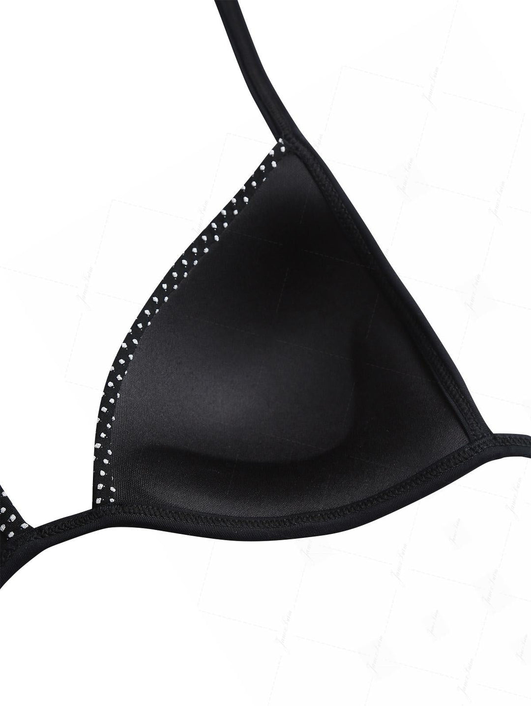 Black Pin Dot Jacquard Fabric Halter Triangle Bikini Top