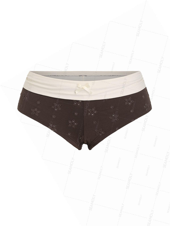 Seamolly Recycled Fabric Eyelet Jacquard Foldover Swim Bottom Bikini Boyshorts