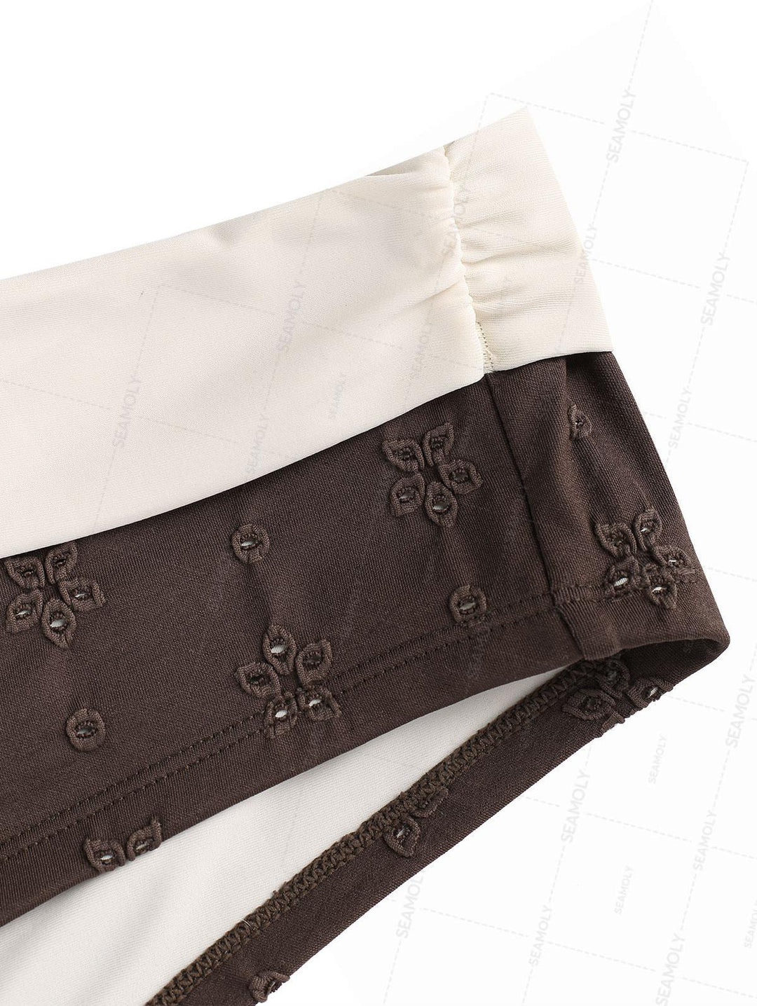 Seamolly Recycled Fabric Eyelet Jacquard Foldover Swim Bottom Bikini Boyshorts