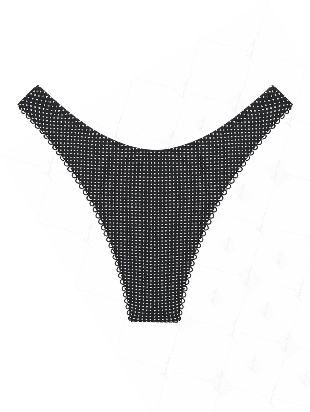 Black Pin Dot Jacquard Picot Trim High Leg Bikini Bottom