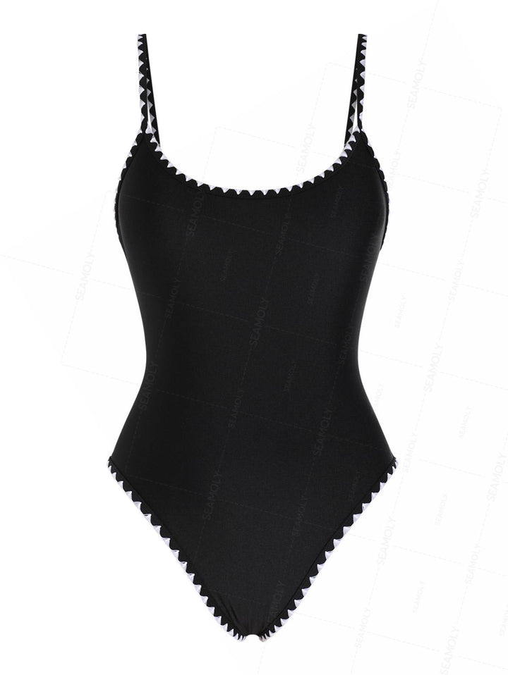 Seamolly Contrast Color Whip Stitching One-piece Swimsuit