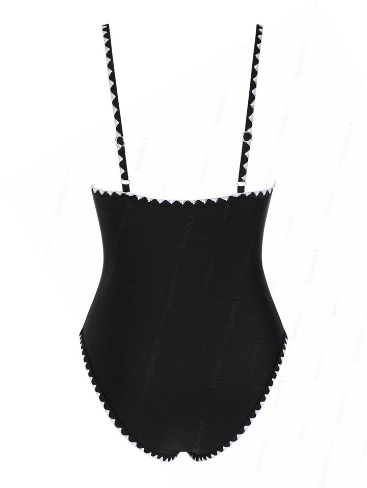 Seamolly Contrast Color Whip Stitching One-piece Swimsuit