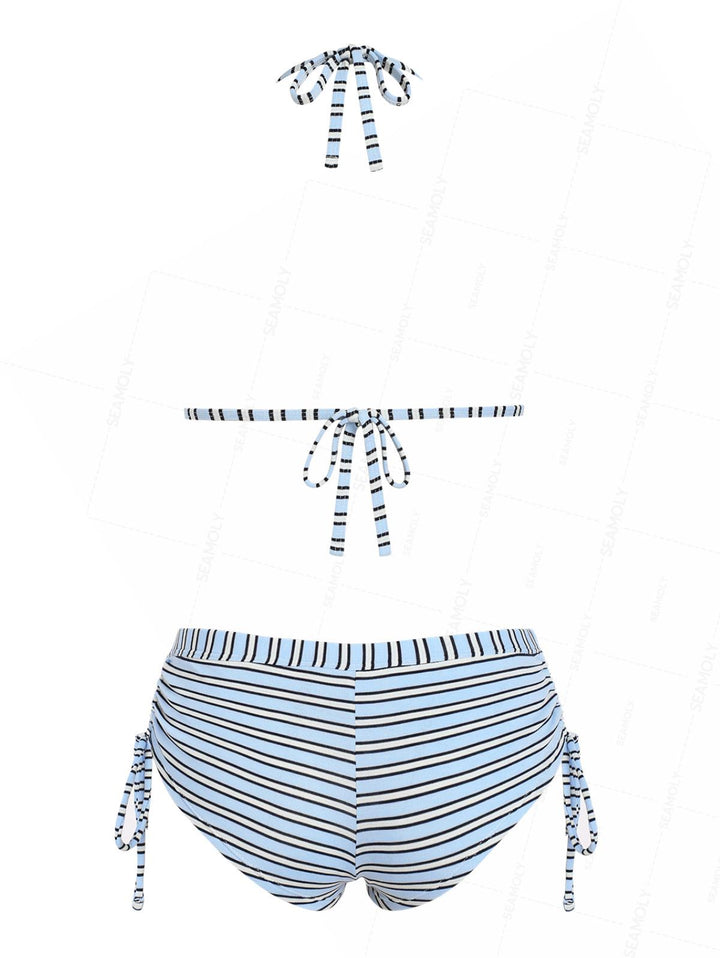 Seamolly Y2K Striped Ribbed Hard Cups Support Cinched Boyshorts Bikini Set