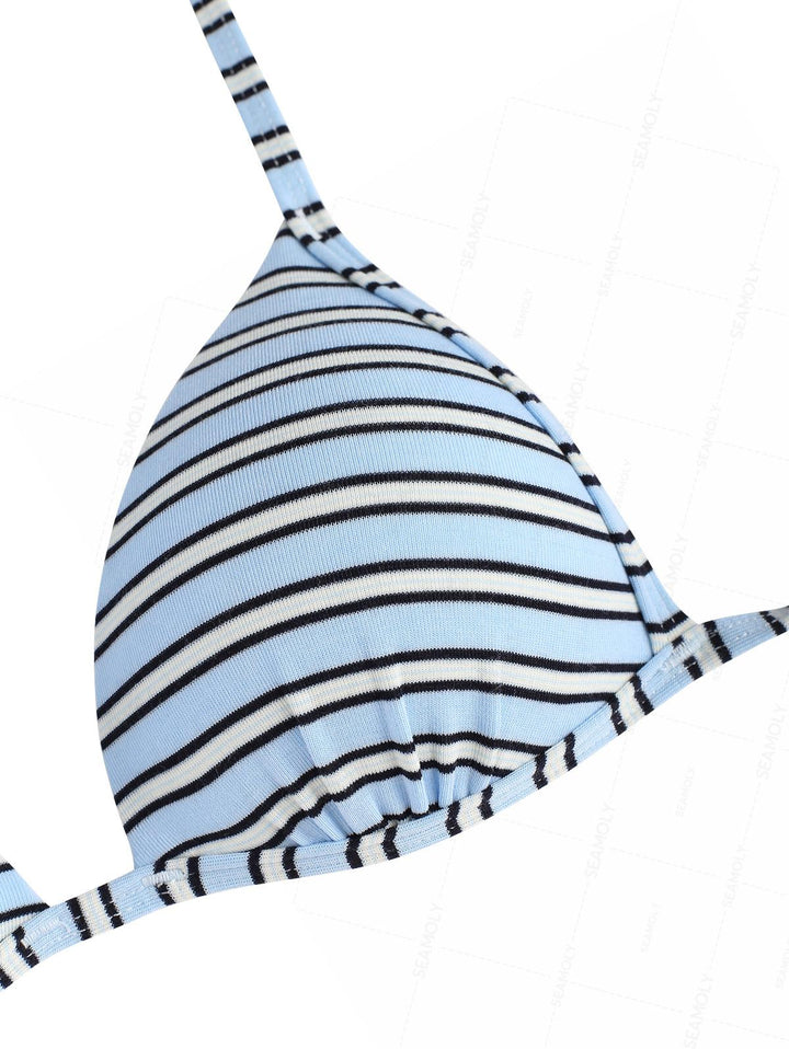 Seamolly Y2K Striped Ribbed Hard Cups Support Cinched Boyshorts Bikini Set