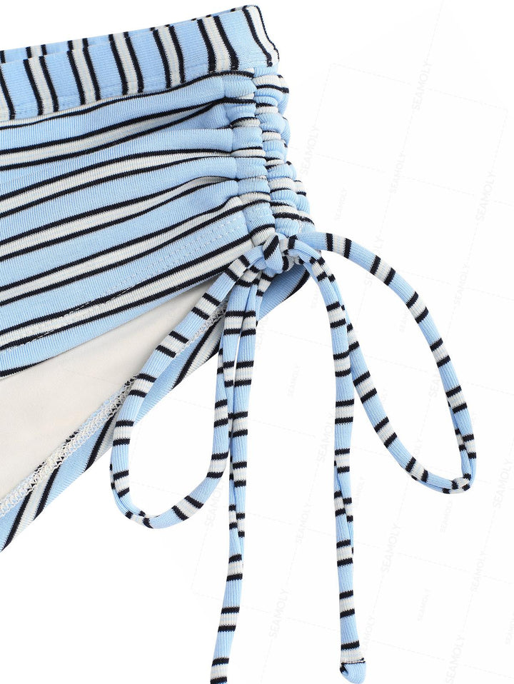 Seamolly Y2K Striped Ribbed Hard Cups Support Cinched Boyshorts Bikini Set