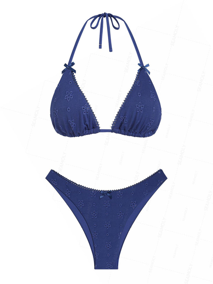 Seamolly Recycled Fabric Jacquard Lace Bowknot Cheeky Bikini Set