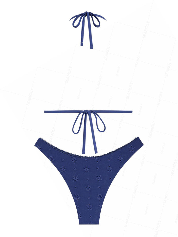 Seamolly Recycled Fabric Jacquard Lace Bowknot Cheeky Bikini Set