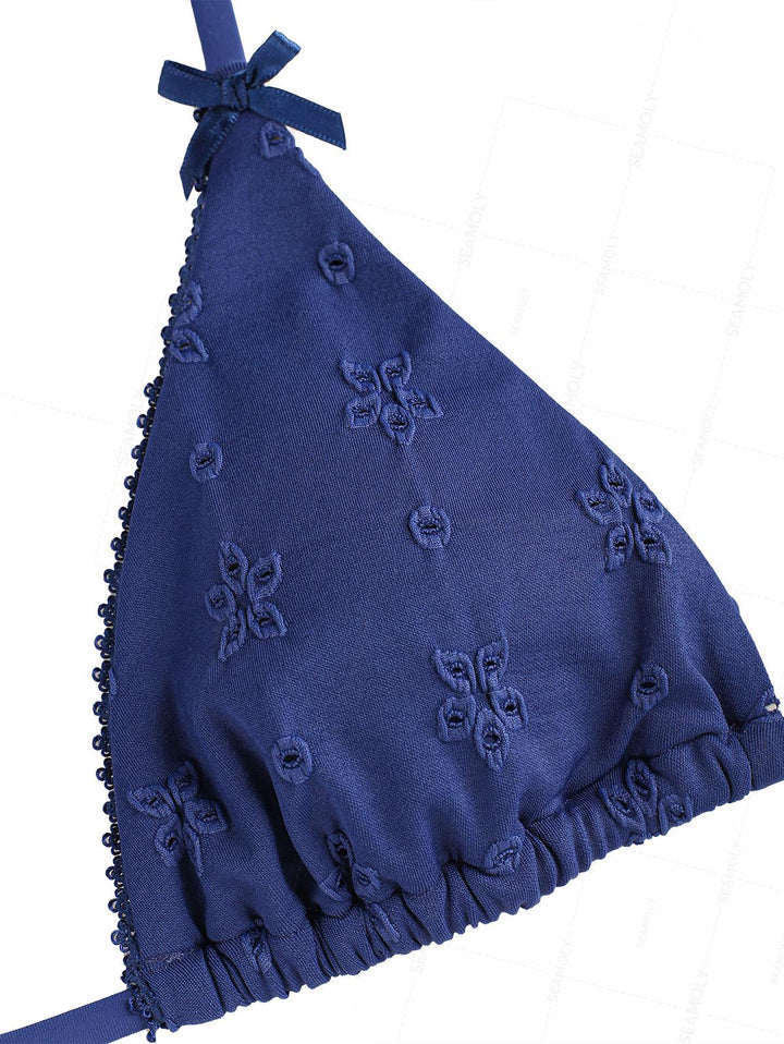 Seamolly Recycled Fabric Jacquard Lace Bowknot Cheeky Bikini Set