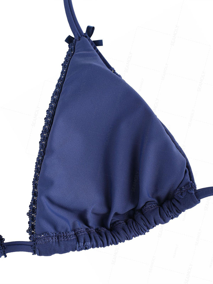 Seamolly Recycled Fabric Jacquard Lace Bowknot Cheeky Bikini Set