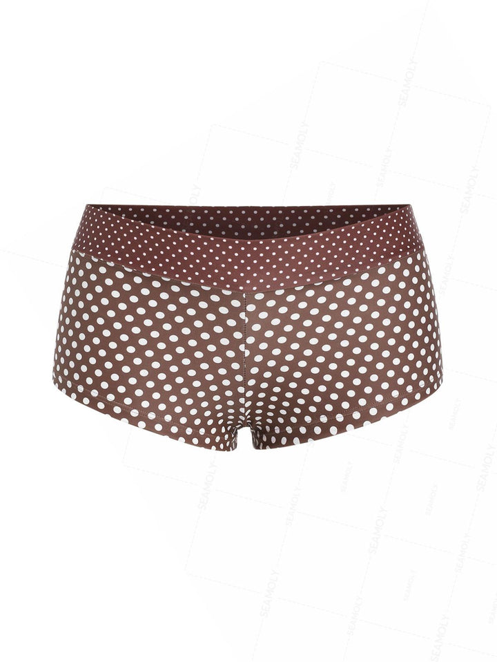 Seamolly Colorblock Polka Dot Print Swim Bottom Bikini Boyshorts