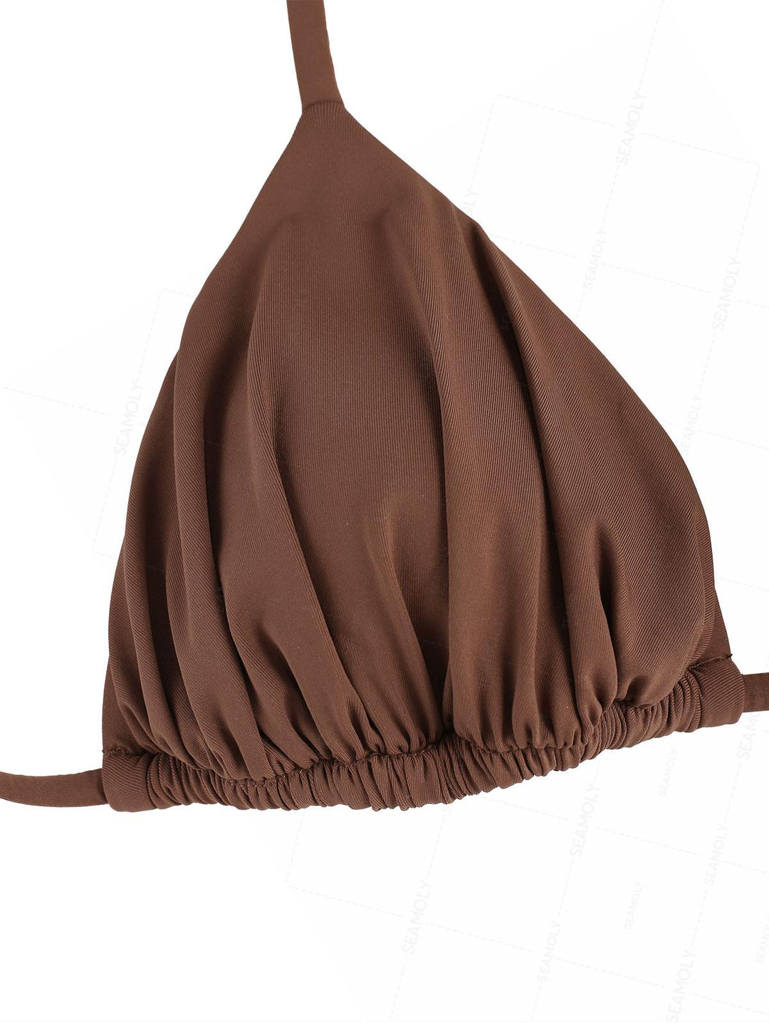 Seamolly Solid Color Ruched Halter Triangle Top & Brazilian Bottom Bikini Set