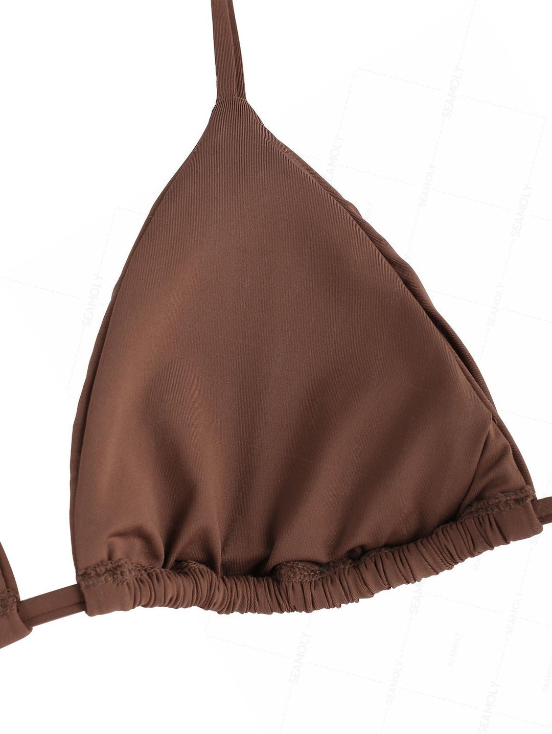 Seamolly Solid Color Ruched Halter Triangle Top & Brazilian Bottom Bikini Set