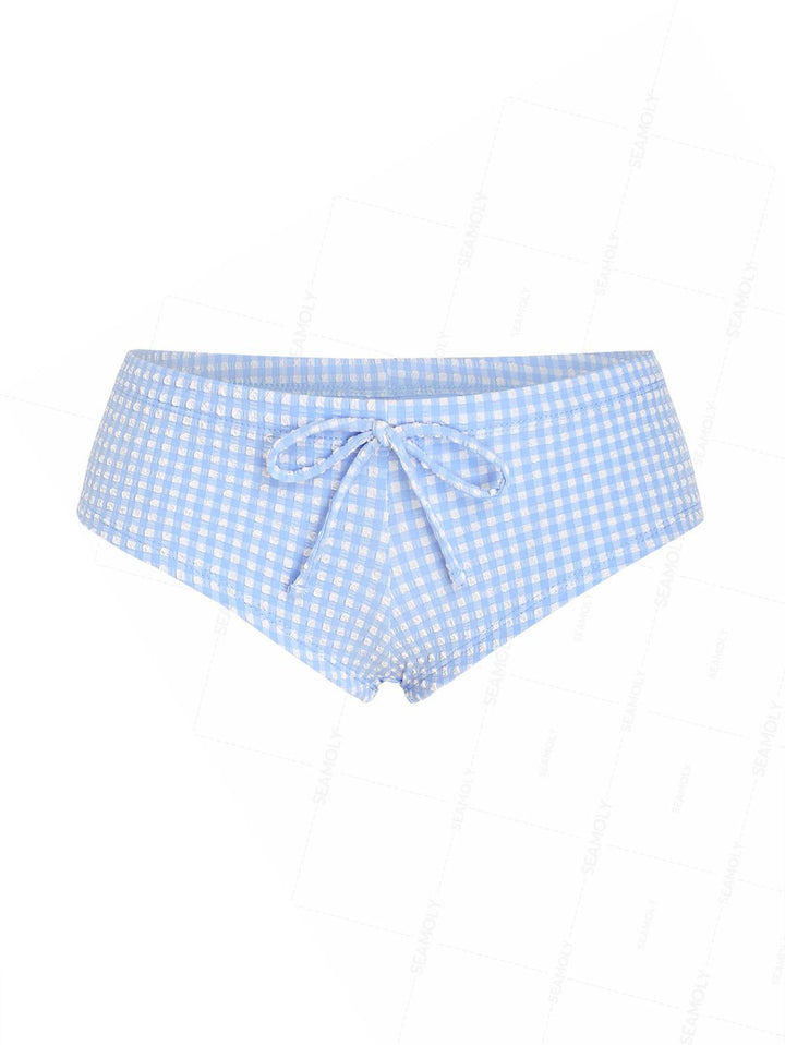 Seamolly Gingham Textured Bowknot Swim Bottom Bikini Boyshorts