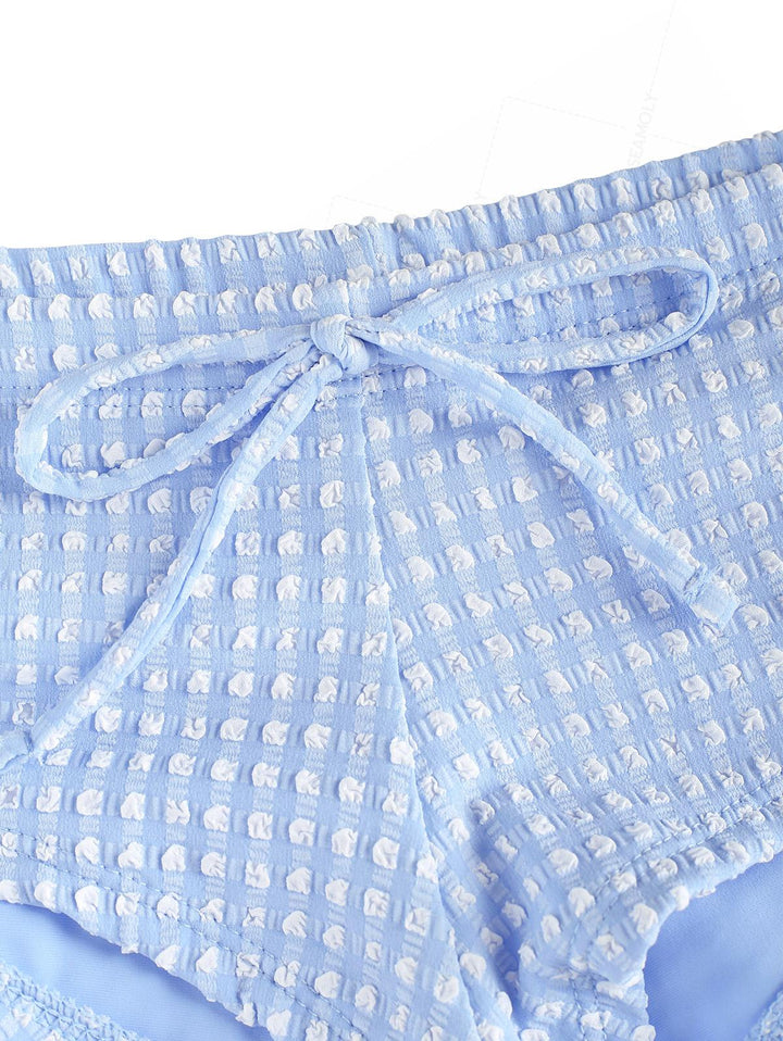 Seamolly Gingham Textured Bowknot Swim Bottom Bikini Boyshorts
