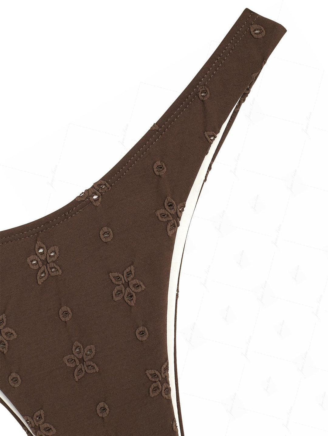 Deep Coffee Recycled Fabric Eyelet Jacquard High Cut Bikini Bottom