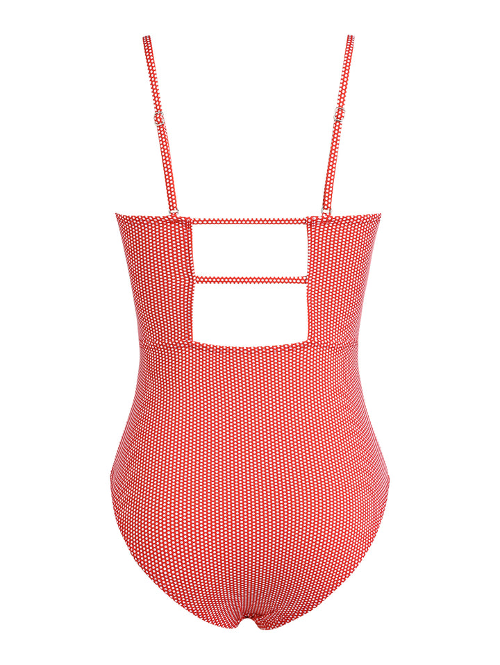 Seamolly 1950s Pin-Up Retro Vintage Polka Dot Surplice Ruched Cut Out V Neck One-piece Swimsuit