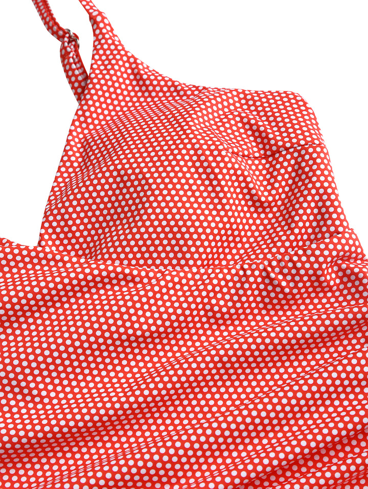 Seamolly 1950s Pin-Up Retro Vintage Polka Dot Surplice Ruched Cut Out V Neck One-piece Swimsuit