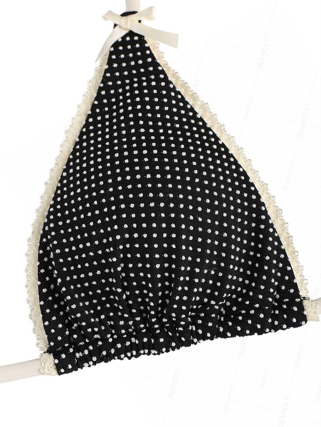 Seamolly Pin Dot Jacquard Lace Bowknot Halter Triangle Tie Side Bikini Set
