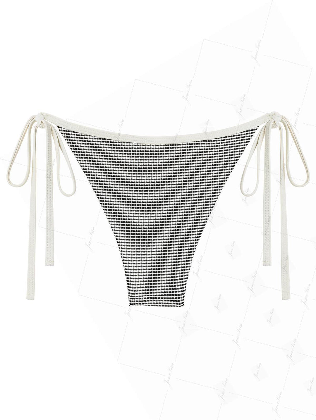 Crystal Cream Metallic Gold Yarn Knitted Fabric Ruffles Tie Side Bikini Bottom