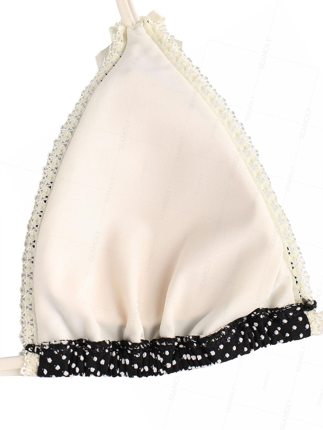Seamolly Pin Dot Jacquard Lace Bowknot Halter Triangle Tie Side Bikini Set
