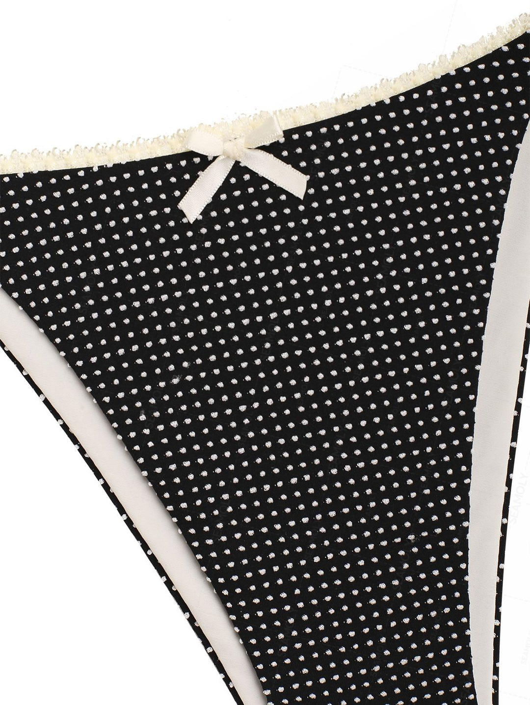 Seamolly Pin Dot Jacquard Lace Bowknot Halter Triangle Tie Side Bikini Set