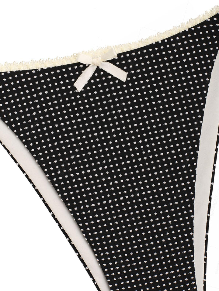 Seamolly Pin Dot Jacquard Lace Bowknot Halter Triangle Tie Side Bikini Set