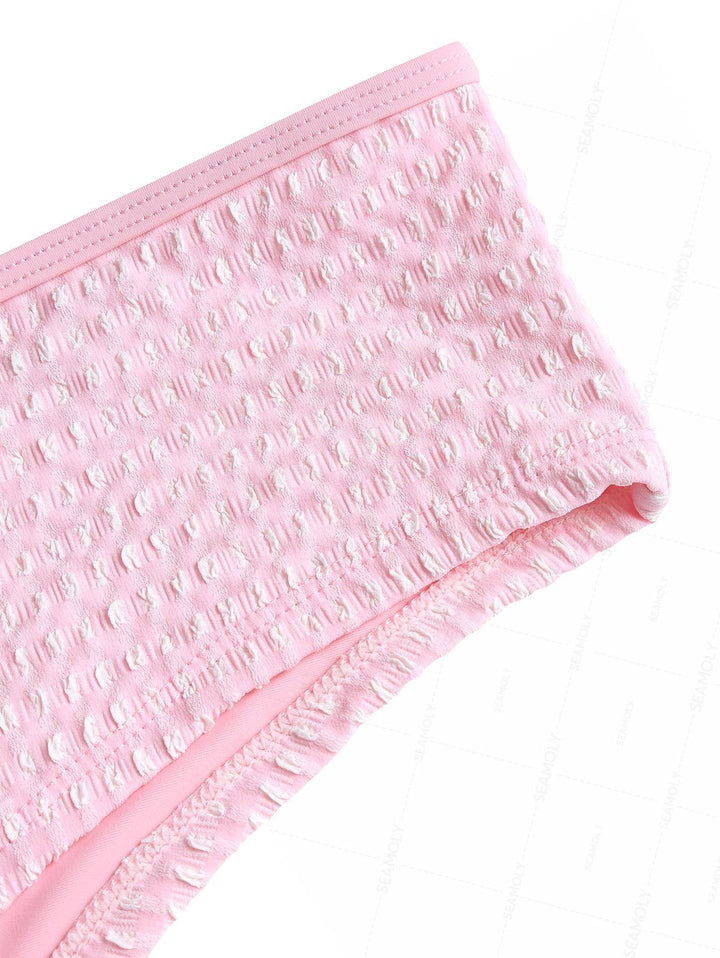 Seamolly Gingham Textured Bowknot Bralette Boyshorts Bikini Set