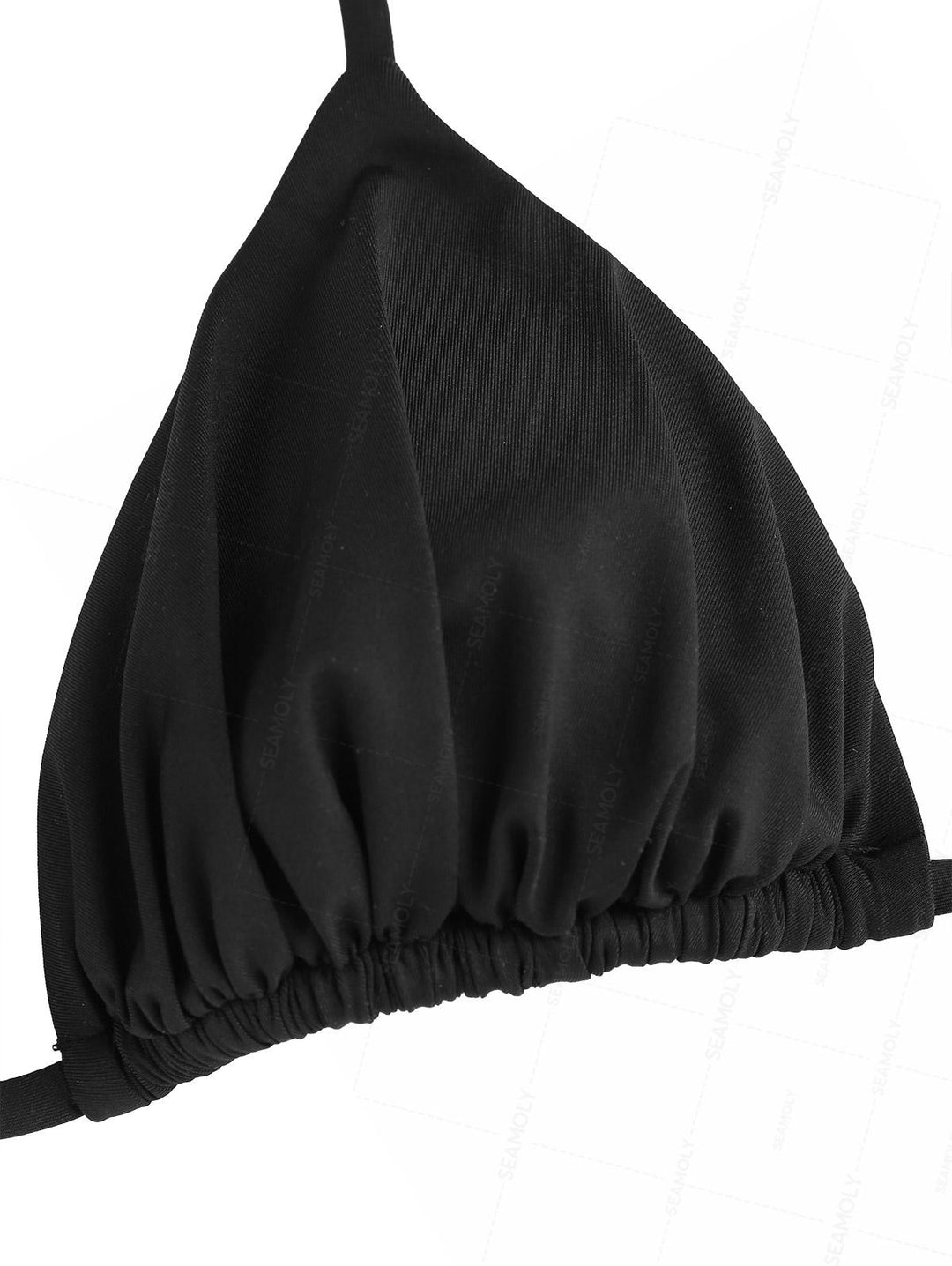 Seamolly Solid Color Ruched Halter Triangle Top & Brazilian Bottom Bikini Set