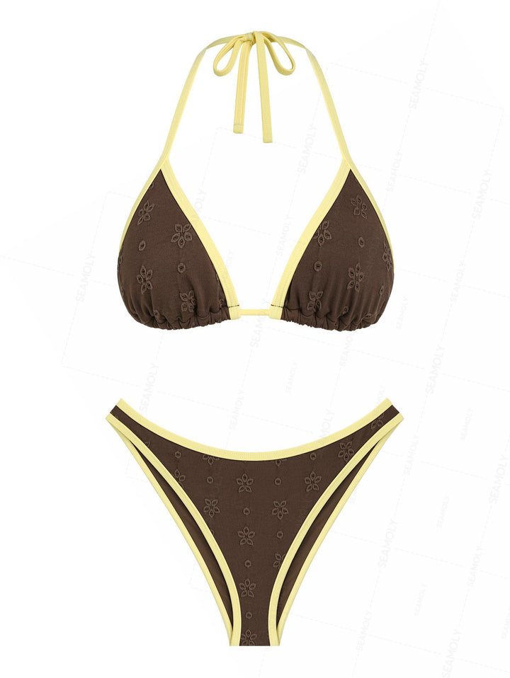 Seamolly Recycled Fabric Jacquard Contrast Binding Bikini Set