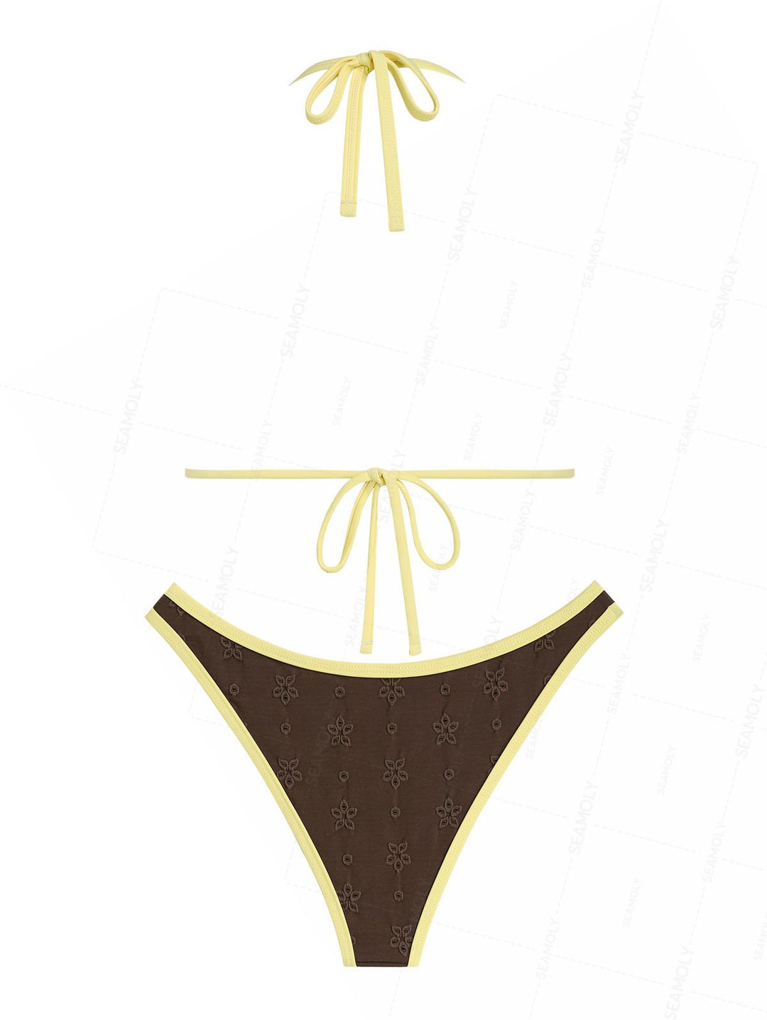 Seamolly Recycled Fabric Jacquard Contrast Binding Bikini Set