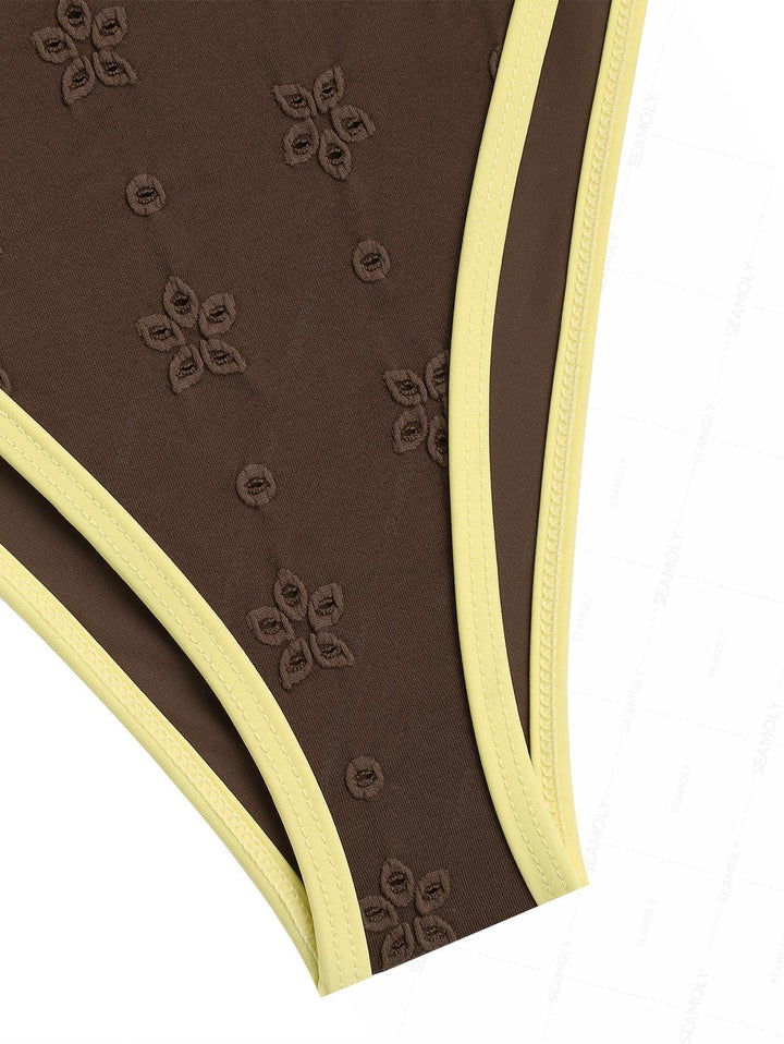 Seamolly Recycled Fabric Jacquard Contrast Binding Bikini Set