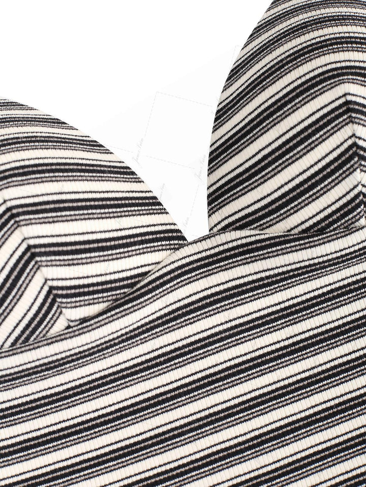 Black Knit Striped Ribbed Hard Cups Support Tankini Top