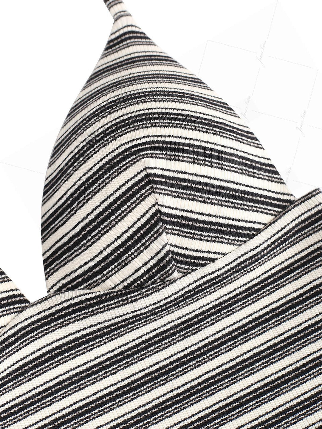 Black Knit Striped Ribbed Hard Cups Support Tankini Top