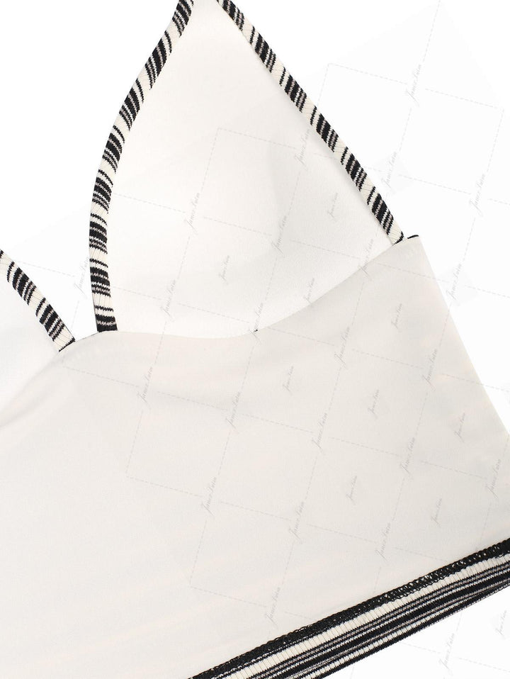 Black Knit Striped Ribbed Hard Cups Support Tankini Top