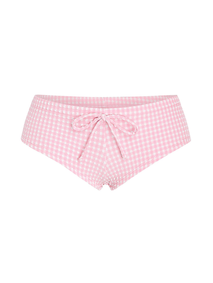 Seamolly Gingham Textured Bowknot Swim Bottom Bikini Boyshorts
