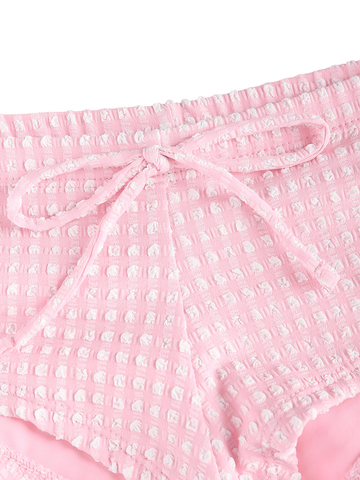 Seamolly Gingham Textured Bowknot Swim Bottom Bikini Boyshorts