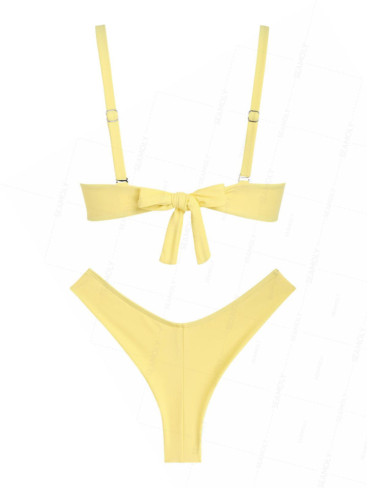 Seamolly Sexy Solid Color Ruched Underwire Push Up Bikini Set