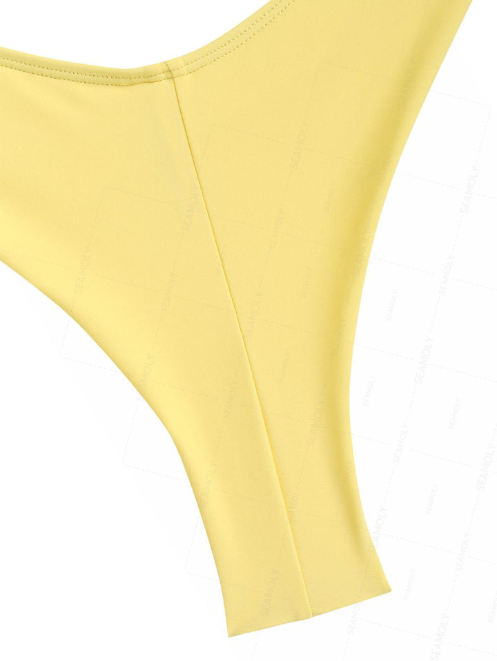 Seamolly Sexy Solid Color Ruched Underwire Push Up Bikini Set