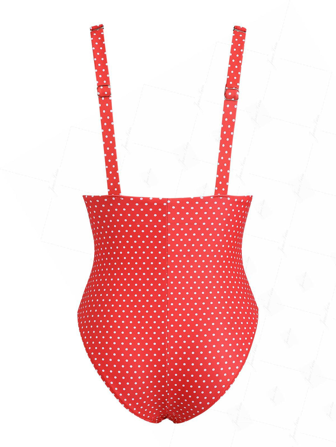 Red Polka Dot Print Vintage Ruched Plunging Neck One-piece Swimsuit