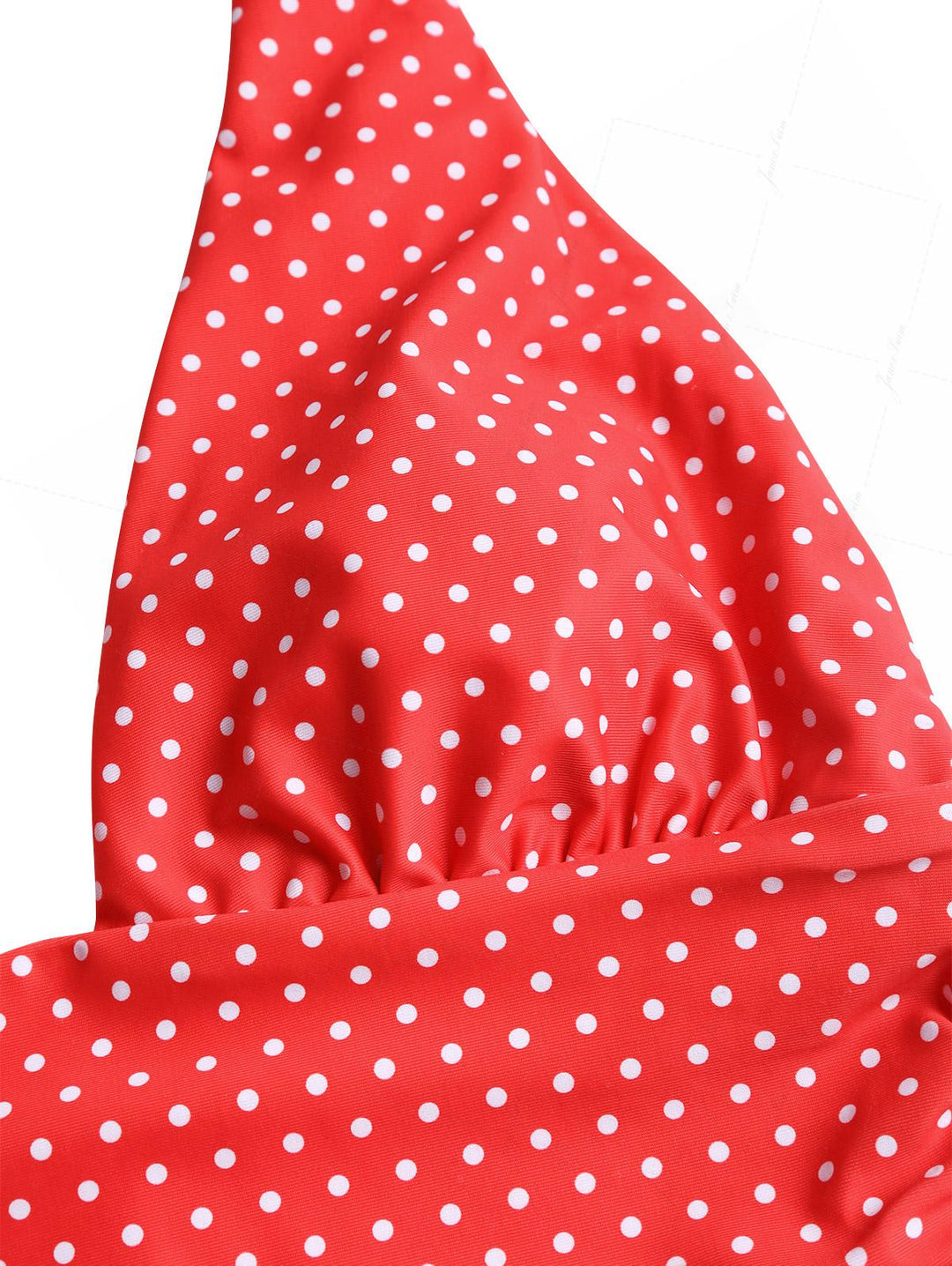 Red Polka Dot Print Vintage Ruched Plunging Neck One-piece Swimsuit