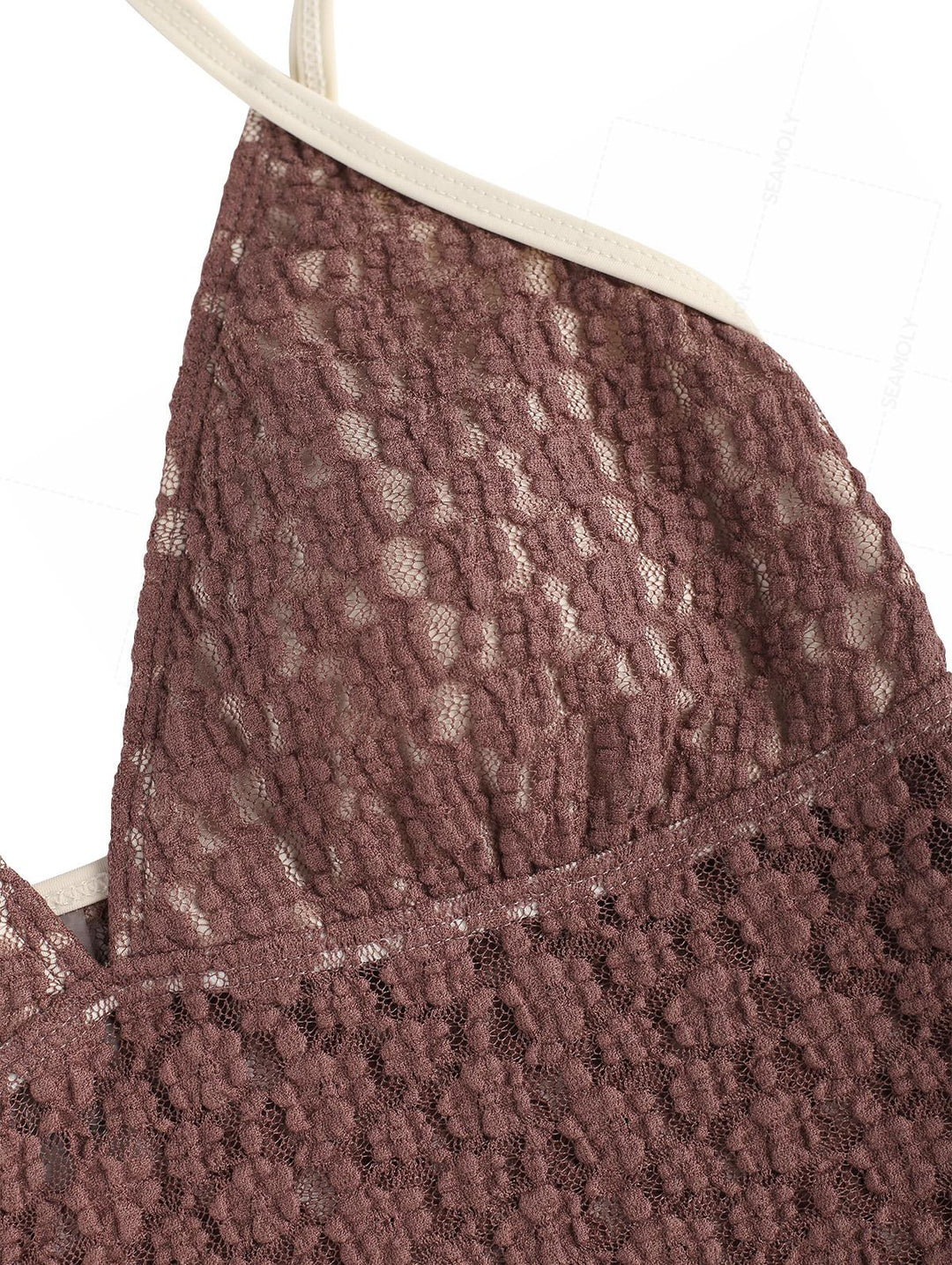 Seamolly Contrast Piping Lace Jacquard Plunging Neck Tankini Set