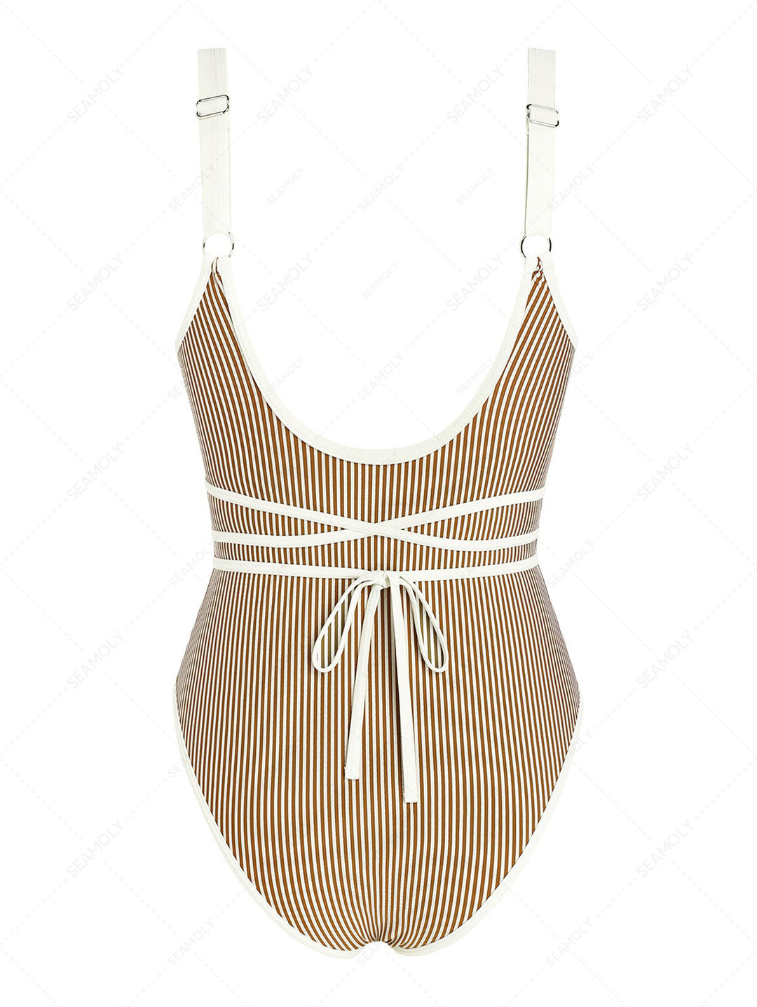 Seamolly Striped Tie Around Criss Cross Plunging Neck One-piece Swimsuit