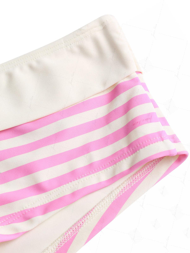 Light Pink Striped Fold-over Bikini Bottom Cheeky Swim Boyshorts