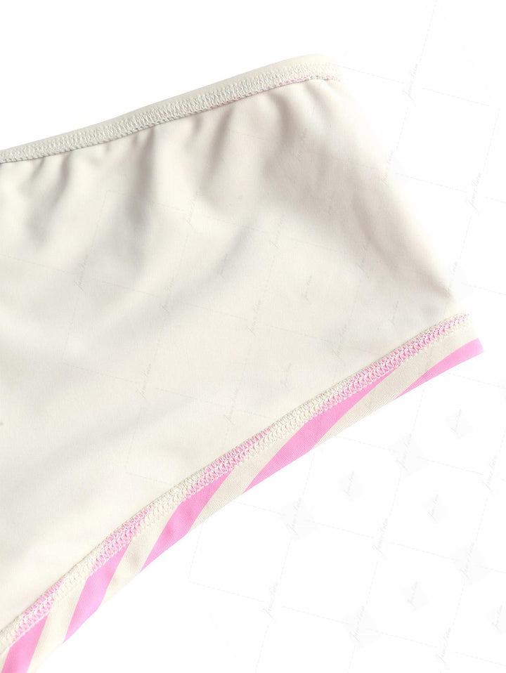 Light Pink Striped Lace Bowknot halter Cheeky Boyshorts Tankini Set