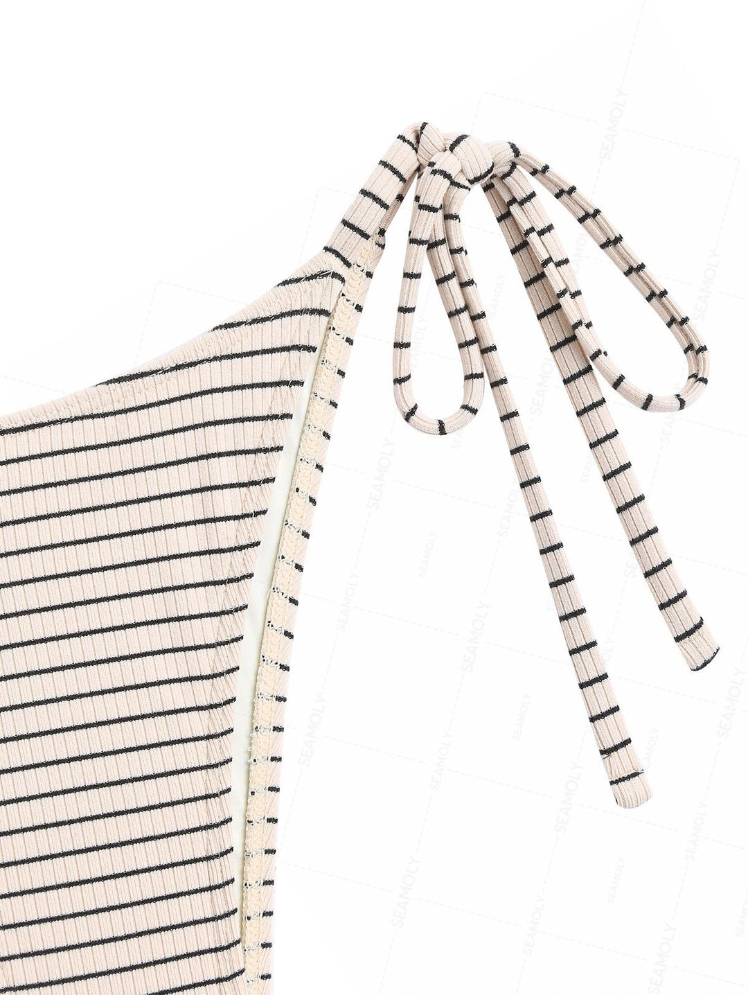 Seamolly Striped Bowknot Halter Tie Side Tankini Set