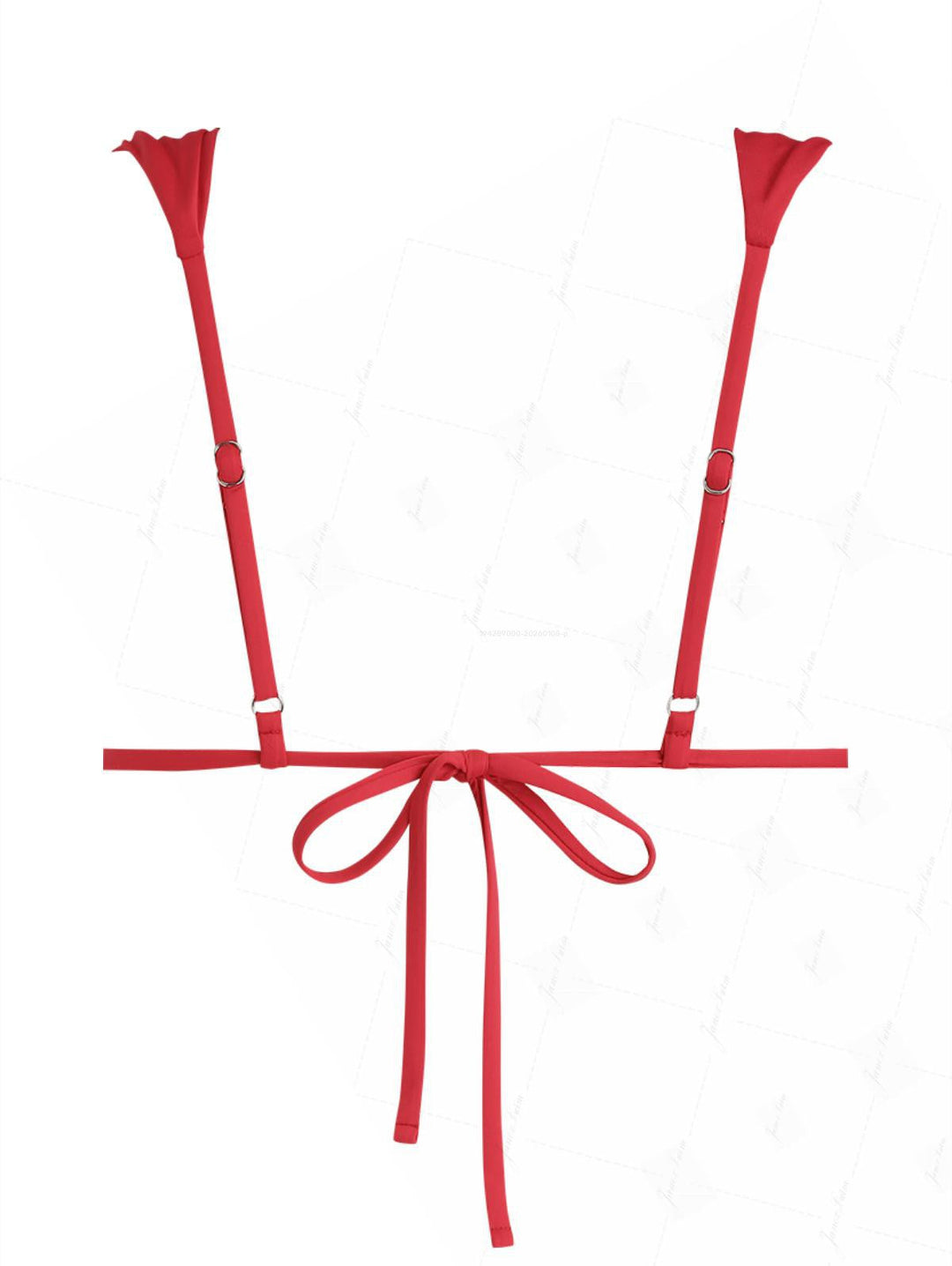 Red Solid Color Ruched Wide Straps Triangle Bikini Top