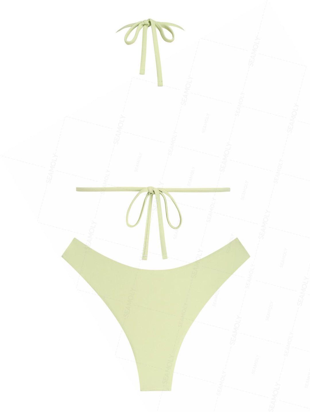 Seamolly Vintage Embroidered Scalloped Edge Halter Triangle Bikini Set