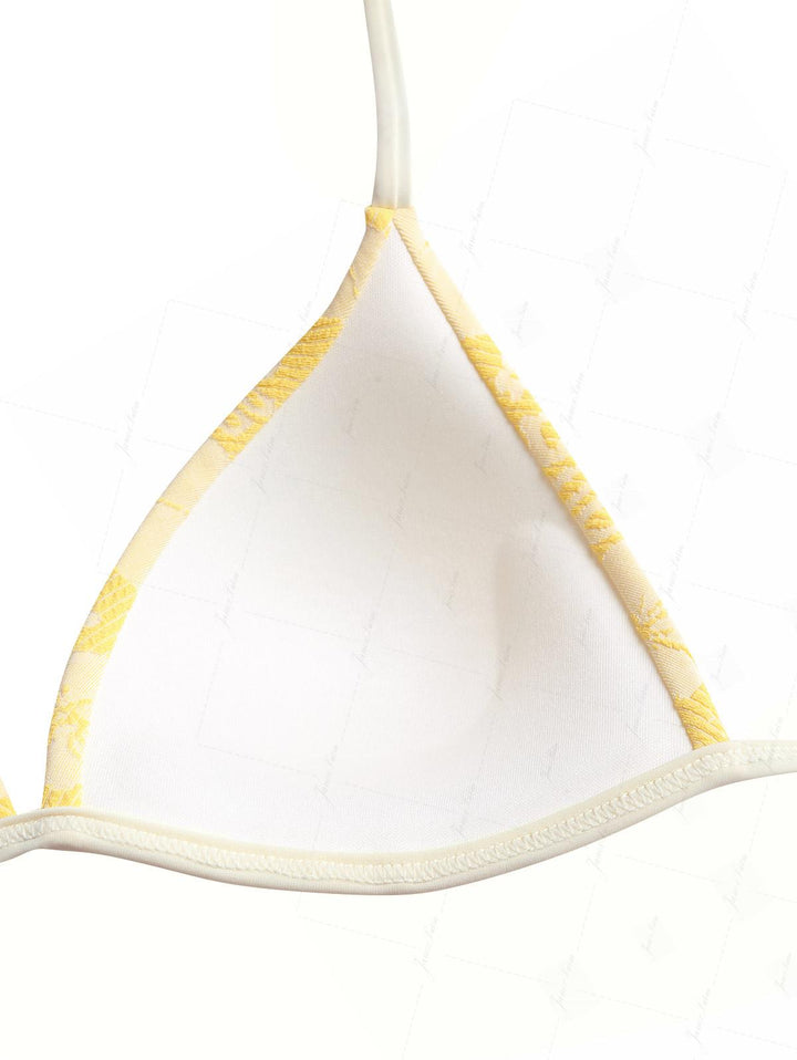 Yellow Recycled Fabric Jacquard Push Up Top & Cheeky Brazilian Bottom Bikini Set