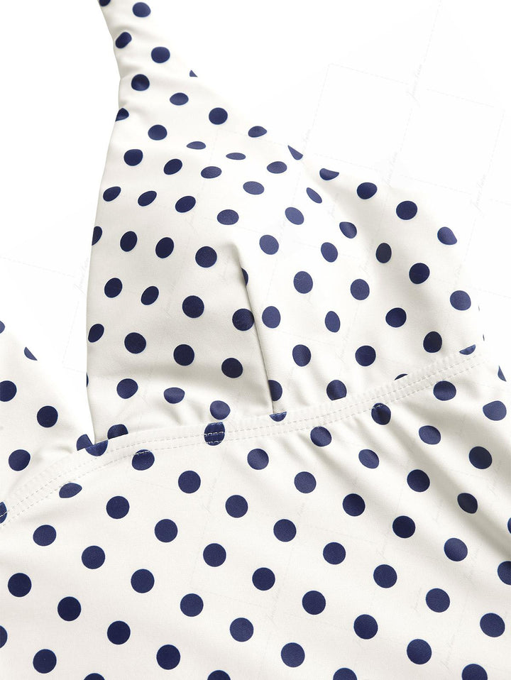 Crystal Cream Vintage Polka Dot halter Cheeky Boyshorts Tankini Set